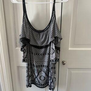 White House Black Market Black and White Cold Shoulder Top